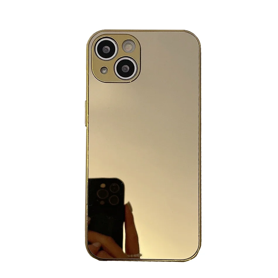 Funda de teléfono lisa con espejo dorado y plateado chapado brillante de lujo para iPhone 16 15 14 13 12 11 Pro Max 15 14 16 Plus: PE / Oro