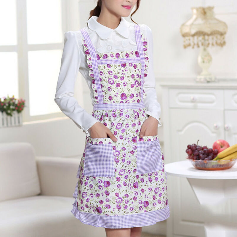 Delantal de cocina a prueba de agua con estampado, delantal de princesa, vestido grueso de algodón para mujer, Babero con bolsillos, delantal de señora, suministros para el hogar