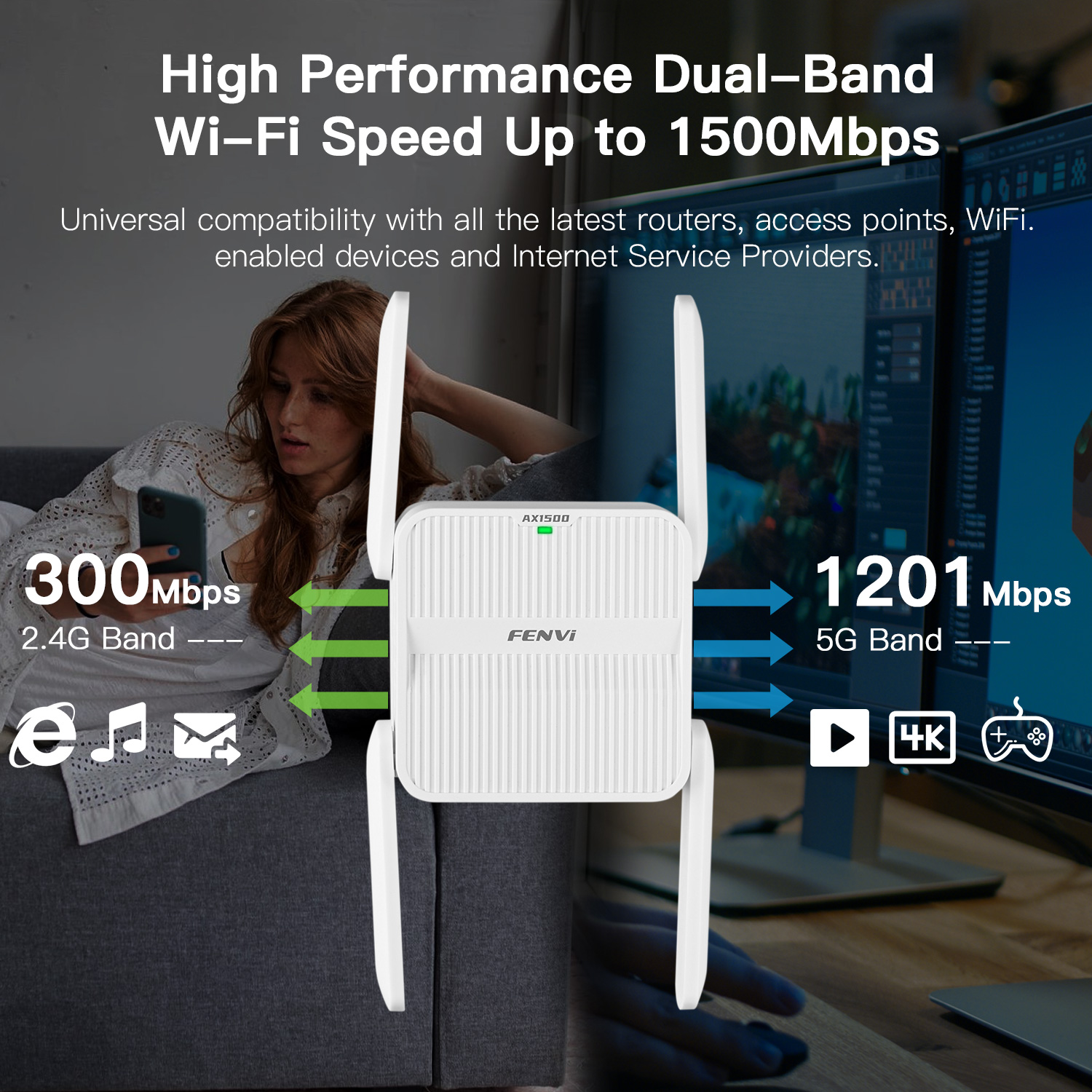 WiFi6 AX1500 WiFi Repeater Dual Band 2,4G & 5GHz Extender Signal Booster Wi-Fi Extender 4*2dbi Antenne Gigabit Netzwerk Karte für PC