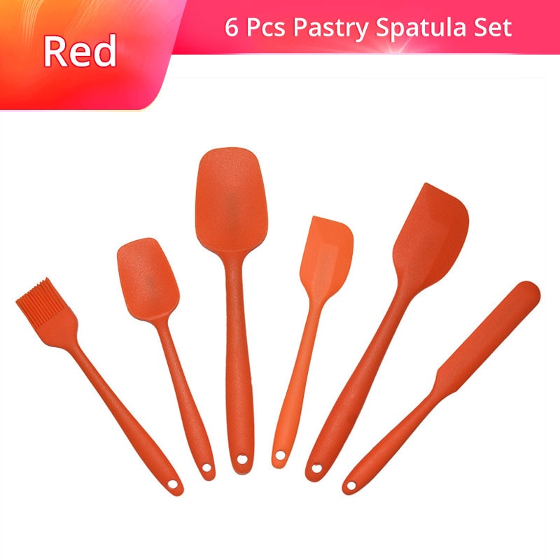 6 Stuk Siliconen Pastry Spatel Set Non-stick Rubber Spatel Set Hittebestendig Spatel Keukengerei Set Voor bakken: Red