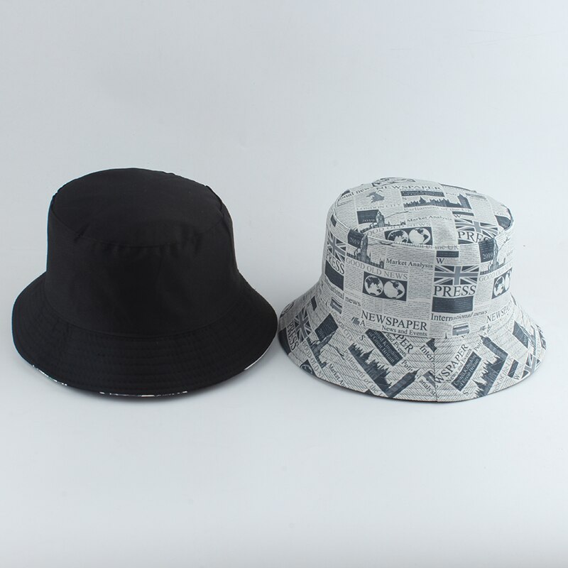 Sombrero de pescador con estampado de periódico para hombre y mujer, gorra Reversible de playa, Estilo Vintage, para verano