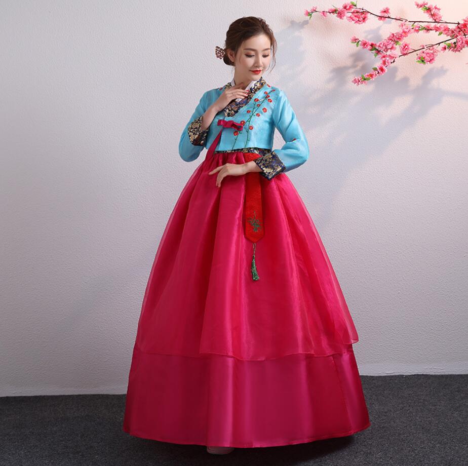 Gestickte Koreanische Hanbok Kleid Frauen Traditionelle Hochzeit Kleidung Ethnische Minderheit Tanz Kostüm Oriantal Kleidung Outfit: WYH-3214-1 / L