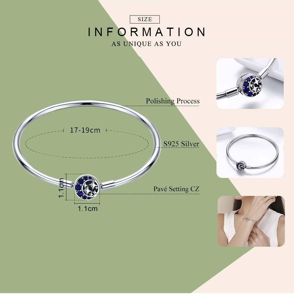 Bracciale Femme braccialetti a forma di luna e stella in argento Sterling 925 per donna braccialetti a catena con serpente in argento CZ abbagliante ECB080