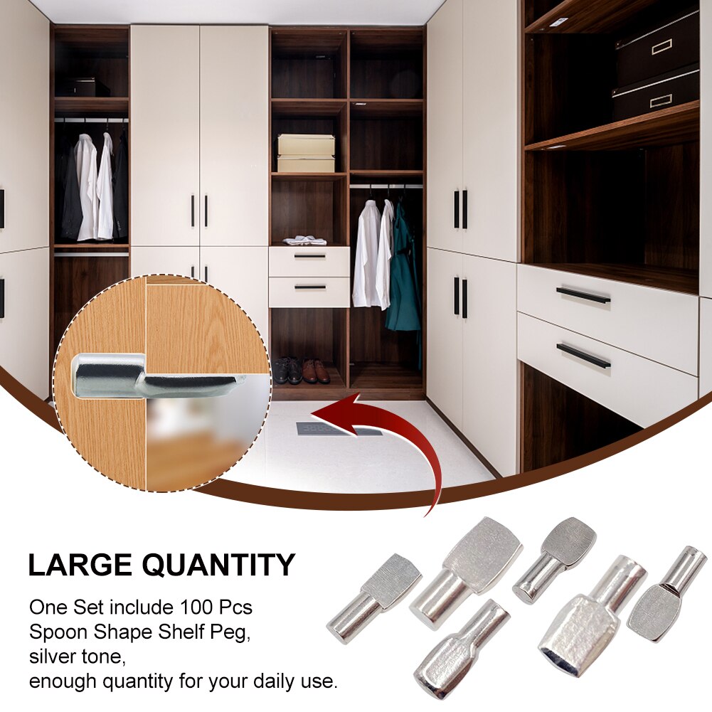 100pcs Shelf Pins Home Office Holder Support Pegs Furniture Study Multifunctional Spoon Shape Accessories For Cabinet Bookcase