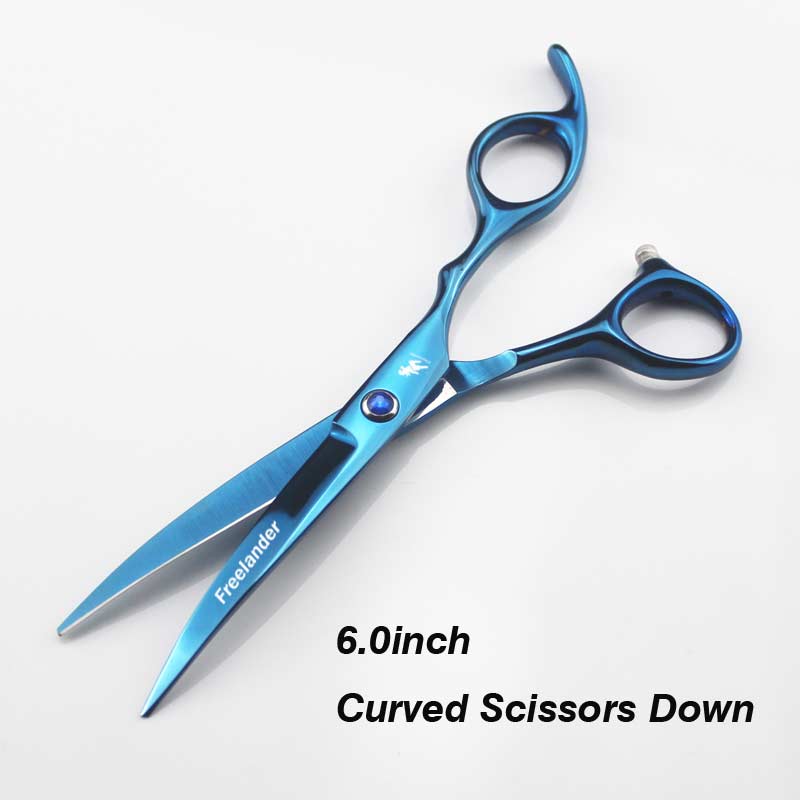 6.0 scissors dog pet grooming polishing tool animal hair Double tail curved scissors Cutting Scissors Thinning: Bule Curved Down