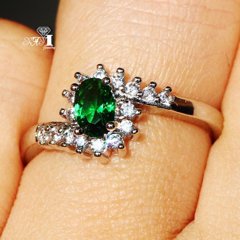 YaYI Sieraden Mode Prinses Cut 2.6 CT Groene Zirkoon Zilveren Kleur Verlovingsringen trouwringen Partij Ringen