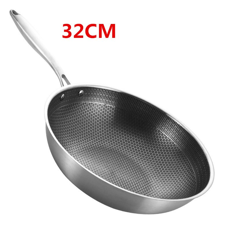 Honingraat Handgemaakte Rvs Wok Set Anti-aanbak Koekenpan Dikke Wok Koekenpan Non-stick Niet Roestende Gas/Inductie fornuis Pan: A Without lid-32