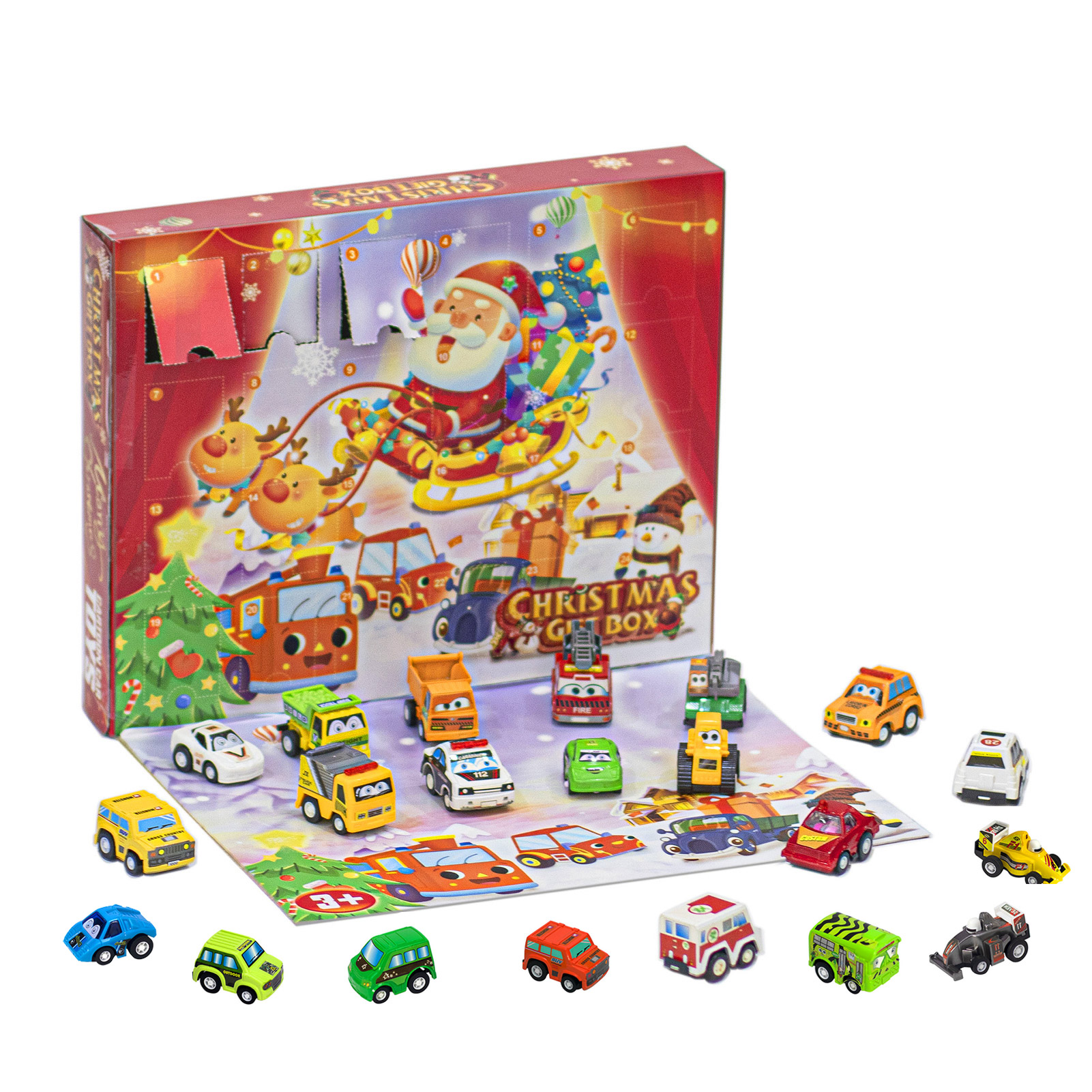 Kerst Advent Countdown Kalender Dinosaurussen Geschenkdoos 24Pcs Knijp Dier Speelgoed Dier Standbeelden Educatief Leuk Speelgoed Voor Kind: car