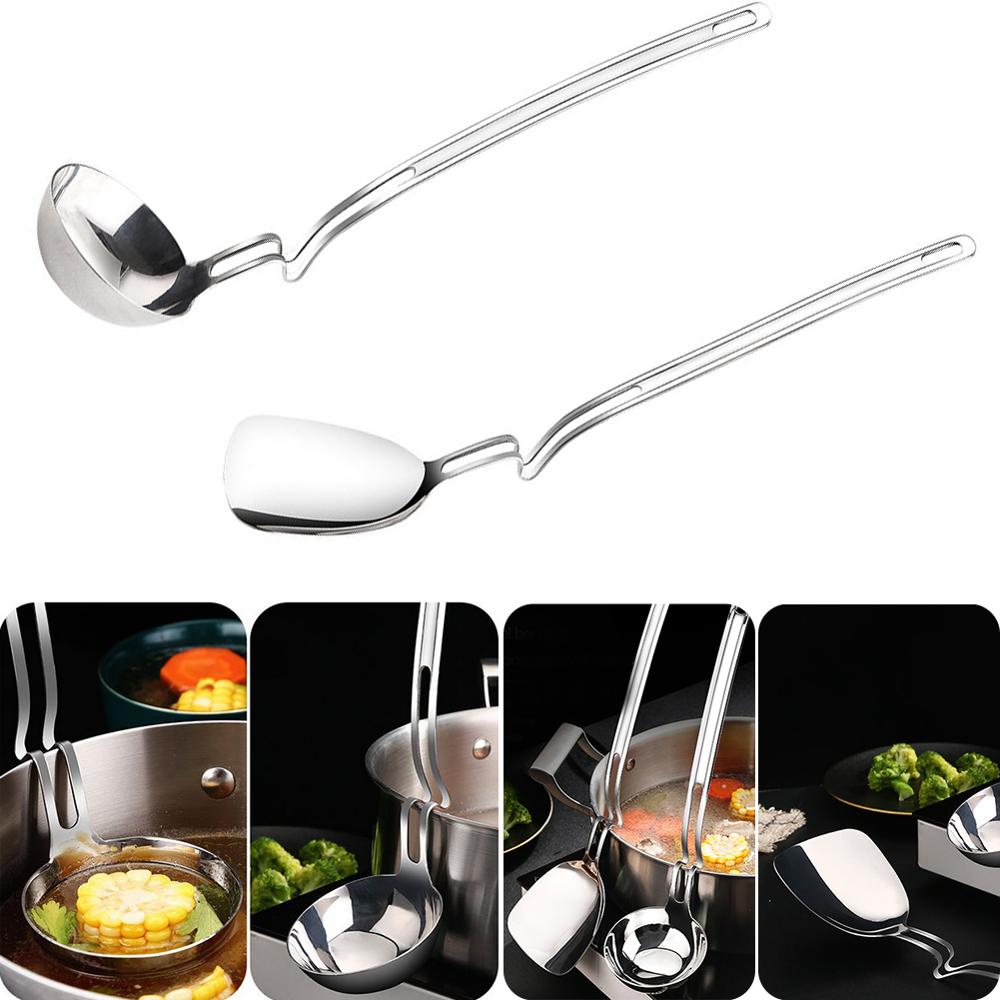 Pala de mango largo en forma de S/cucharón de cocina, espátula de acero inoxidable para freír pescado, torneros, cocina, utensilios de cocina