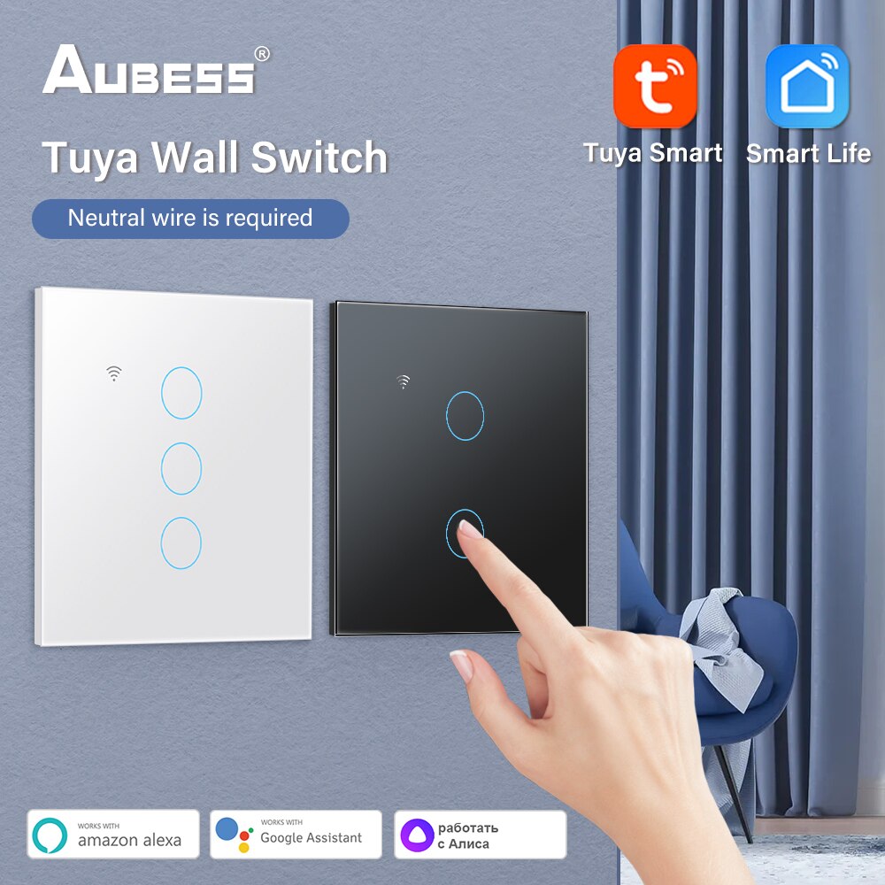 Tuya EU Wifi Smart Wall Light Switch With Luxury Glass Panel Touch Sensor Control Timer Relay Work With Alexa Google Home Alice