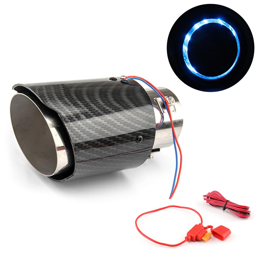 Universal 63-65Mm Carbon Fiber Auto Uitlaat Systemen Uitlaat Tail Pipe Tip Met Rood/Blauw Led Licht decoratie Auto Accessoires: A