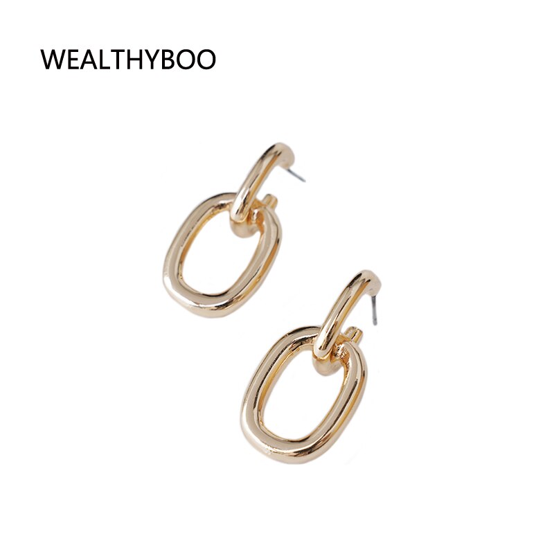 Wealthyboo minimalista metal geo statement brincos festa feminino meninas liga retângulo círculo pingente brincos presente pendientes