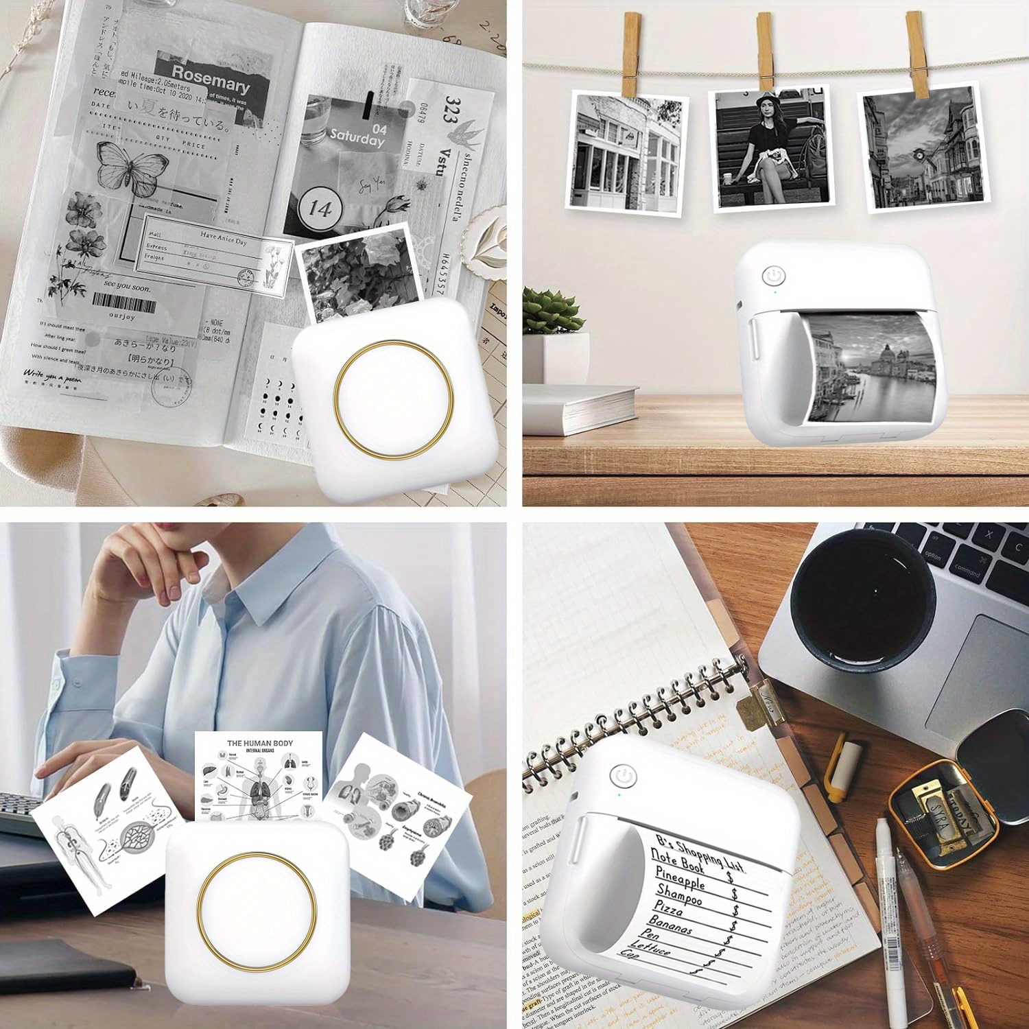 Portable Mini Photo Printer for iPhone/Android - Compact Thermal Printing Device with 1200mAh Battery, Monochrome Prints