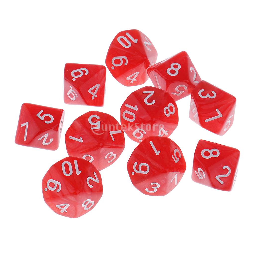 10 Pieces Plastic 10-Sided Dices D10 for Party Table Card Game D&D RPG MTG Accessory 1.6cm