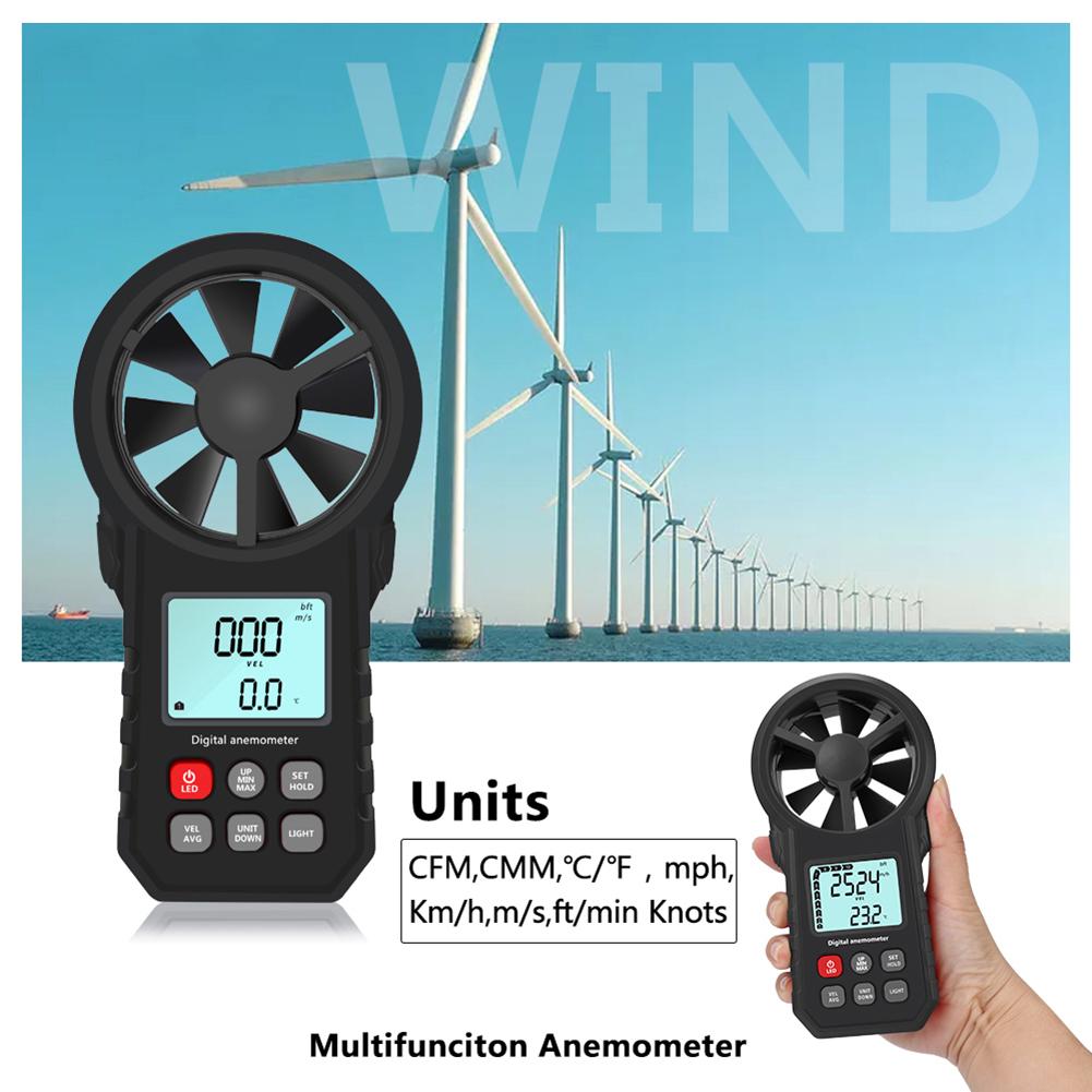 Handheld Digit Alanemometer Achtergrondverlichting Thermometer Wind Gauge Meter Speed Meetinstrumenten