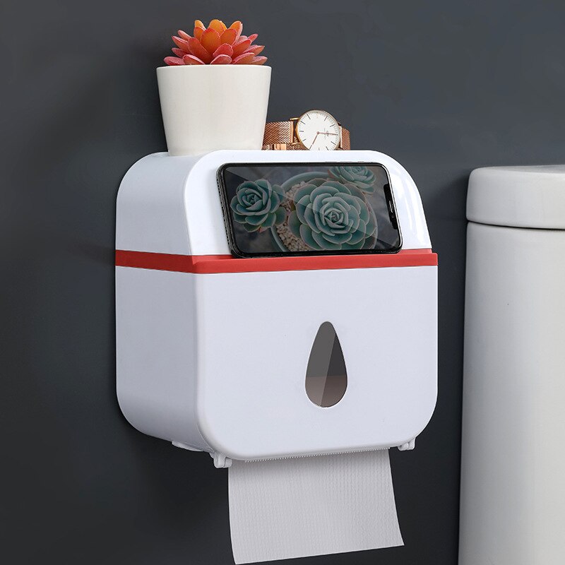 BAISPO Punch Free Waterproof Tissue Box Double Layer Storage Box Portable Toilet Paper Holder Bathroom Accessories Sets: Red