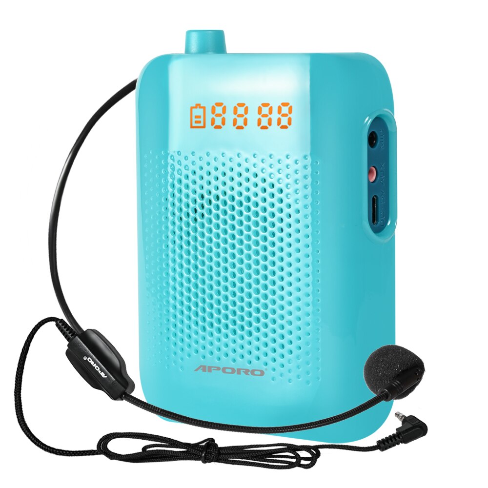 20w amplificador de voz portátil mini som amplificando t30 música jogando com fio microfone fone de ouvido e cós 2000mah bateria: Azul