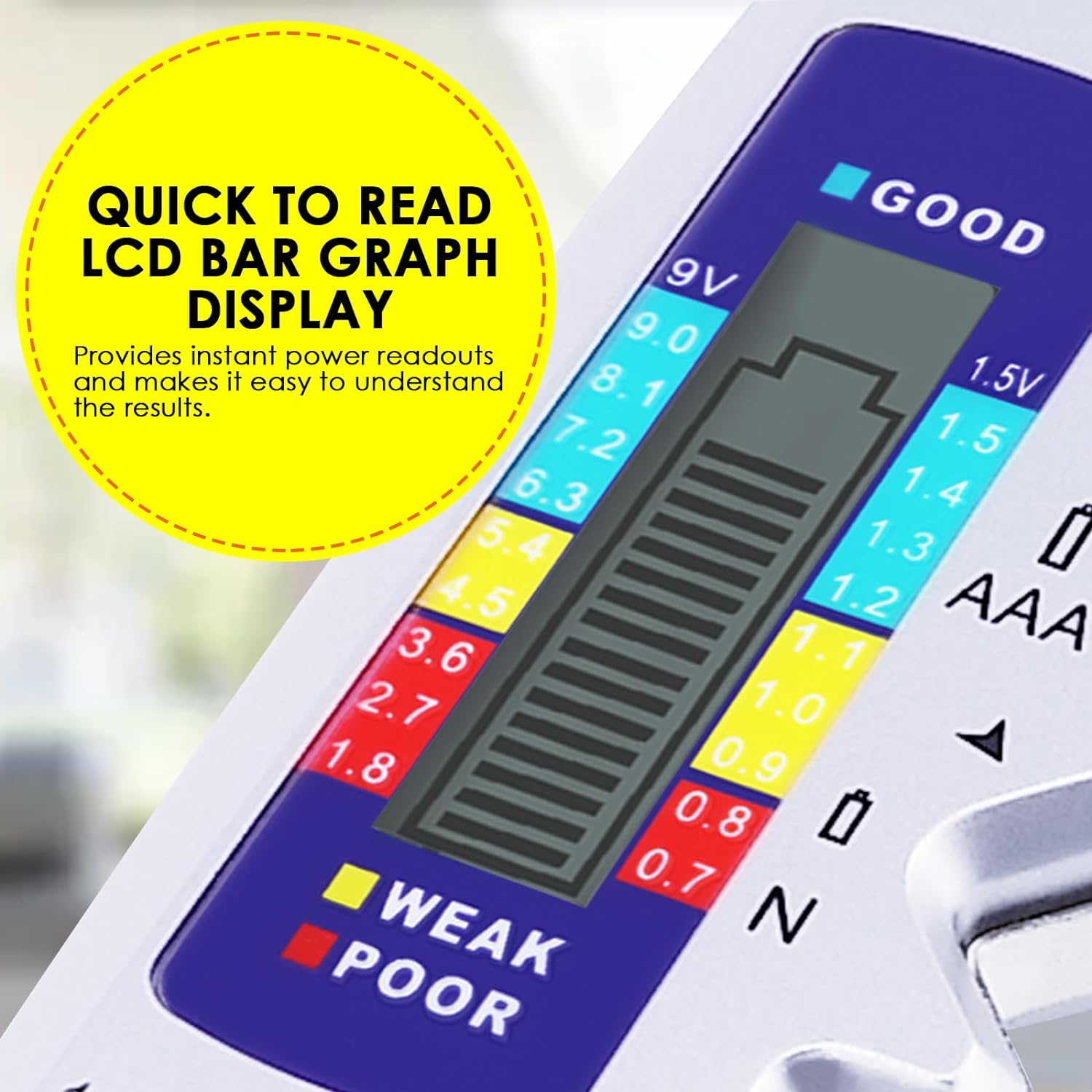 Batterietester-Checker mit LCD-Display, kleiner Mehrzweck-Batterieprüfer für C AA AAA D N 9V 6F22 1,5V Knopfzellen