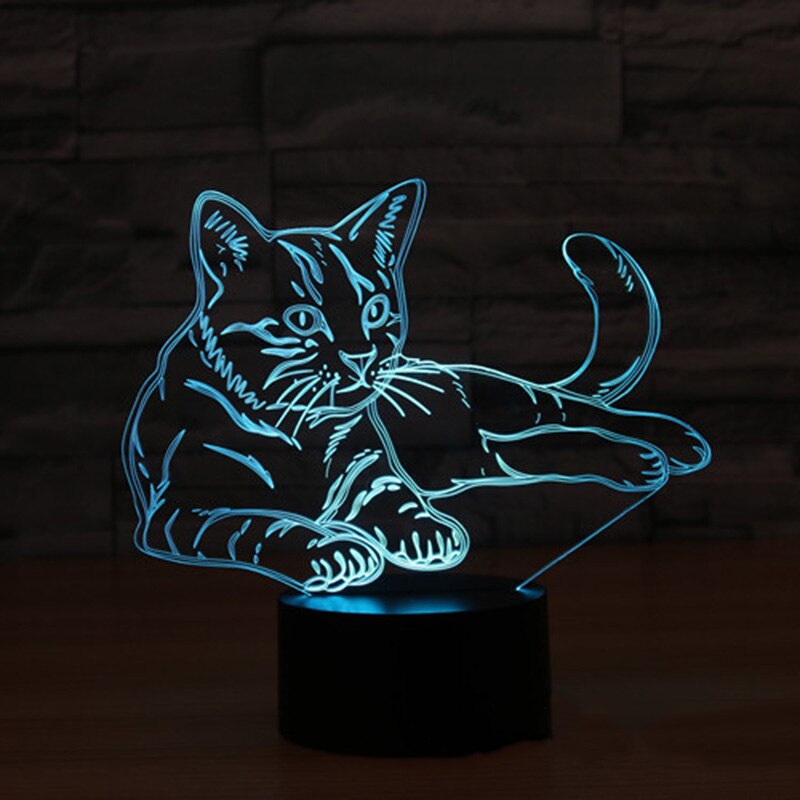 3D LED Nachtlampje Alert Kat met 7 Kleuren Licht voor Thuis Decoratie Lamp Verbazingwekkende Visualisatie Illusion