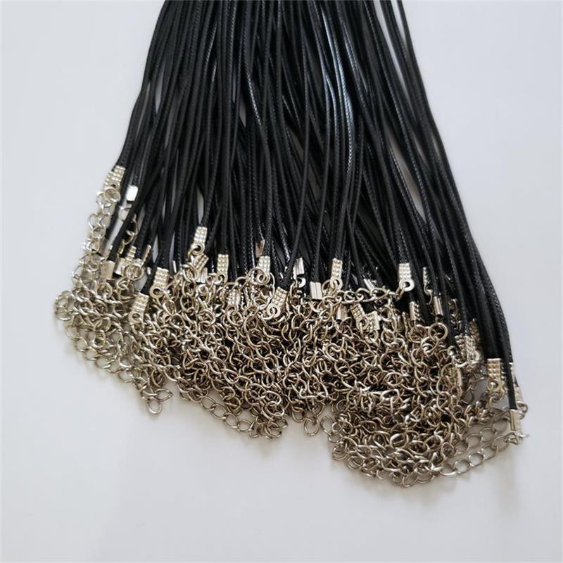 100 stks/partij 1.5mm zwart Wax Lederen koord touw kettingen 45 cm met karabijn lanyard hanger cords voor diy sieraden