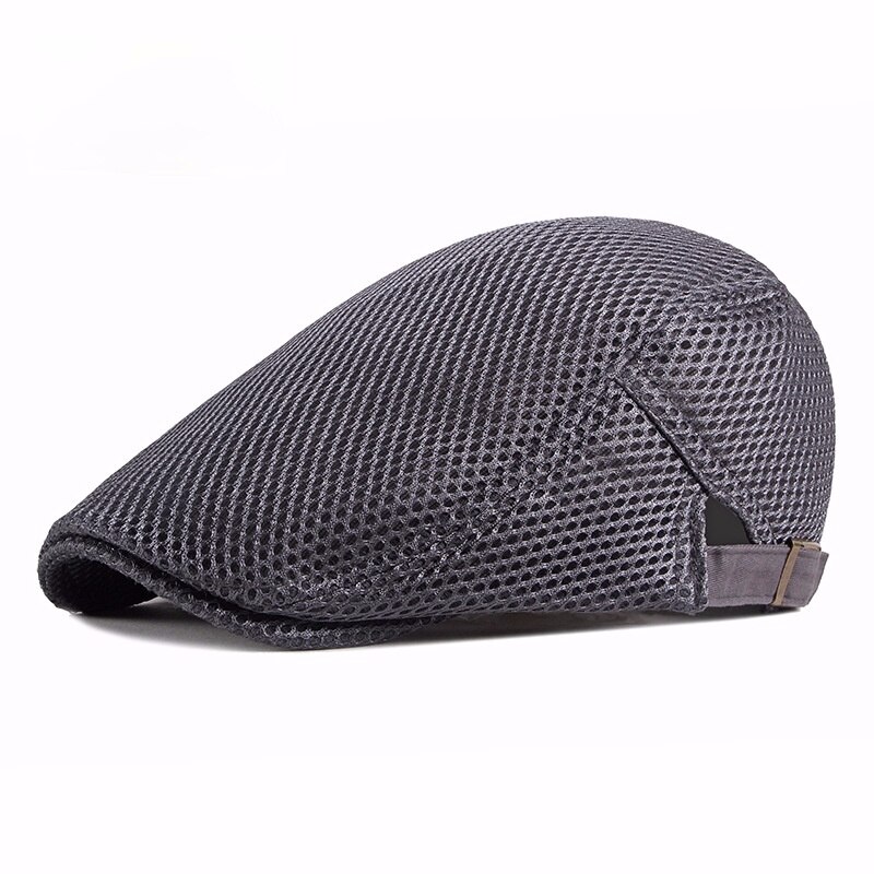 Summer Thin Hollow Mesh Breathable Adjustable Free Size 55-60cm Casquette Visors Sun Hat Beret Retro Baseball Cap: Dark Grey