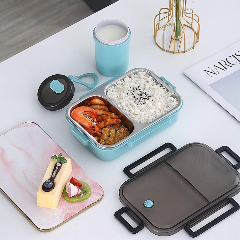 Eco friendly Leakproof Bento Lunch Box Removable Stainless Steel Bento Lunch Box 2-Compartment Portion Control Food Container