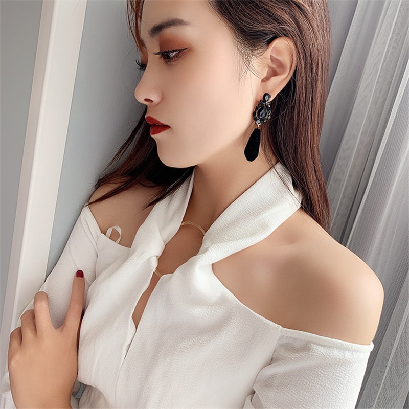 Korea Mode-sieraden Black Water Hars Kristallen Oorbellen Luxe Party Oorbellen voor vrouwen
