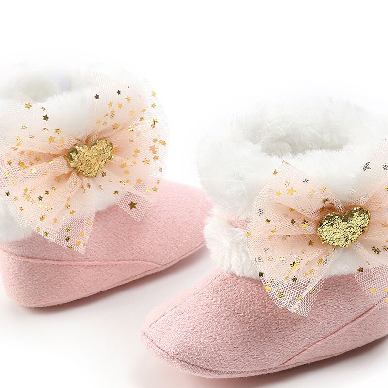 Botas gruesas y cálidas para niña, zapatos a la con lazo para recién nacidos, otoño e invierno, accesorios que combinan con todo,