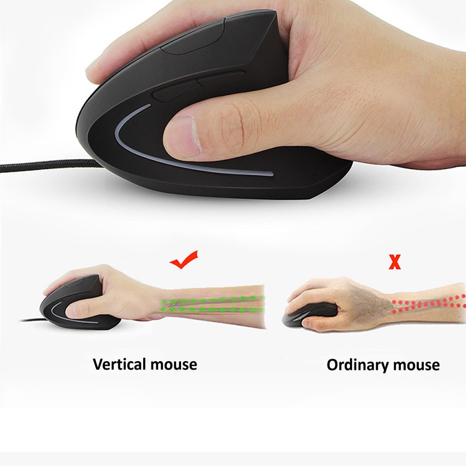 Przewodowa prawa ręka pionowa mysz ergonomiczna mysz do gier 800 1200 1600 DPI optyczne USB nadgarstek zdrowe myszy Mause na komputer stancjonarny