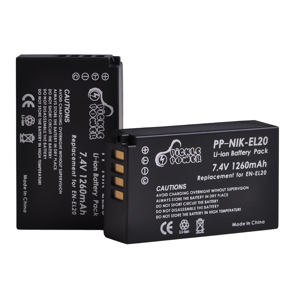 Da -el20 batteri 1260 mah en  el20 en el20a batterioplader til nikon coolpix  p1000 nikon 1 j1 j2 j3 nikon 1 s1 1 v3 nikon 1 aw1: 2 batterier
