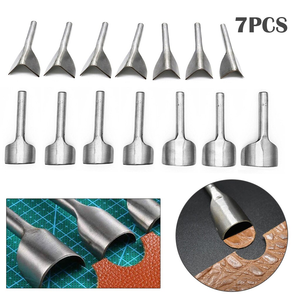 7pcs 10-40mm Leather Punch Half-round Cutting Tool Belt Edge Shape Cutter Kits Leather Corner Cutter Belt Hollow Puncher