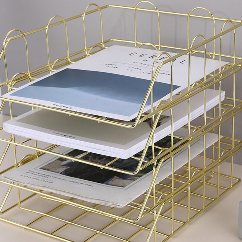 Pack of 2 Rose Gold Letter File Organizer Tray Desk File Organizer Stackable Paper Tray Organizer Home Office Supplies