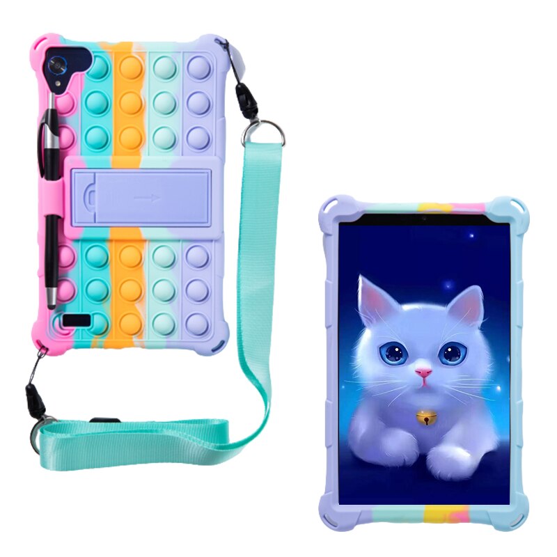 For Samsung Galaxy Tab A 8.0 T290 T295 T297 Case Soft Push Bubble Silicon Kids Tablet Cover for SM-T290 SM-T295 Kickstand Case: Shoulder Pink