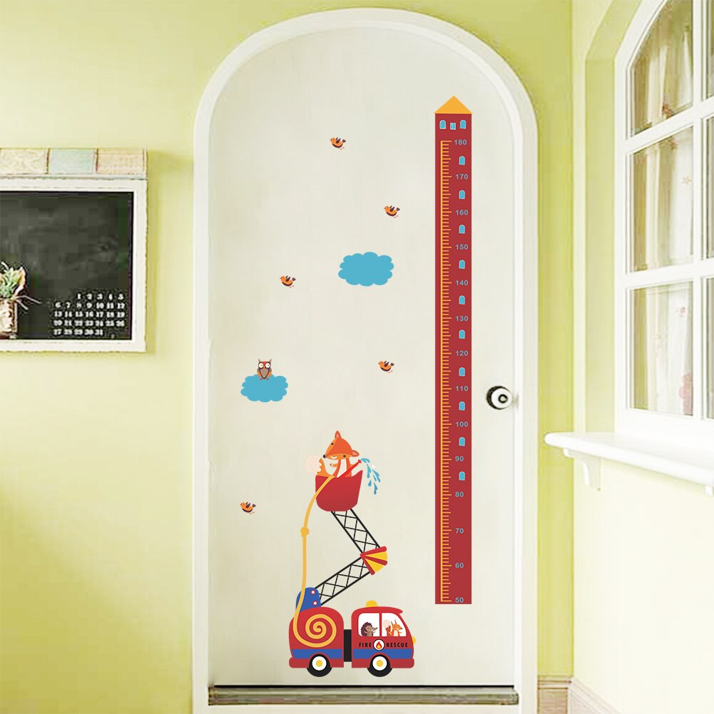 Cartoon Fire ladder height measure wall sticker for nursery kids rooms wall decals growth chart Bedroom Wall mural Art