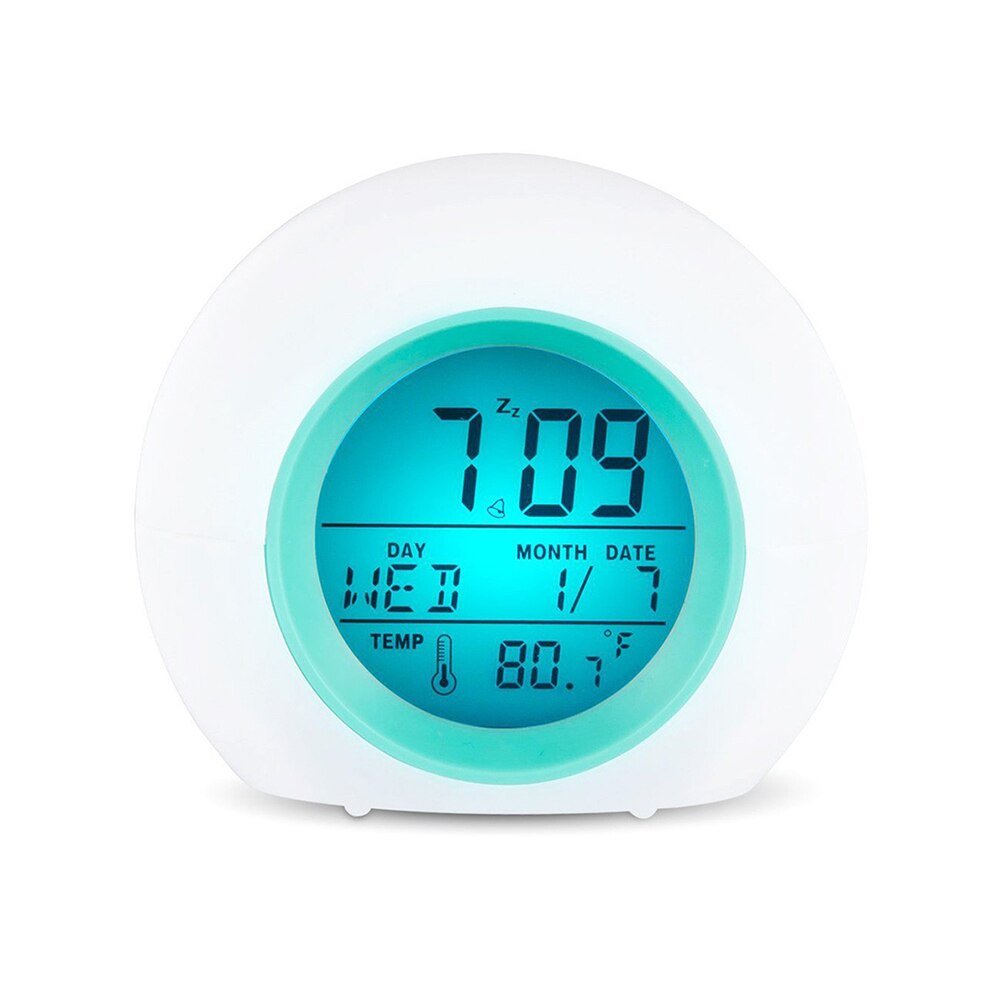Kids Smart Alarm Clock Thermometer 7 Colors Changing Bedroom Student Wake Up Digital Display Table Clock Sleep Timer: Default Title