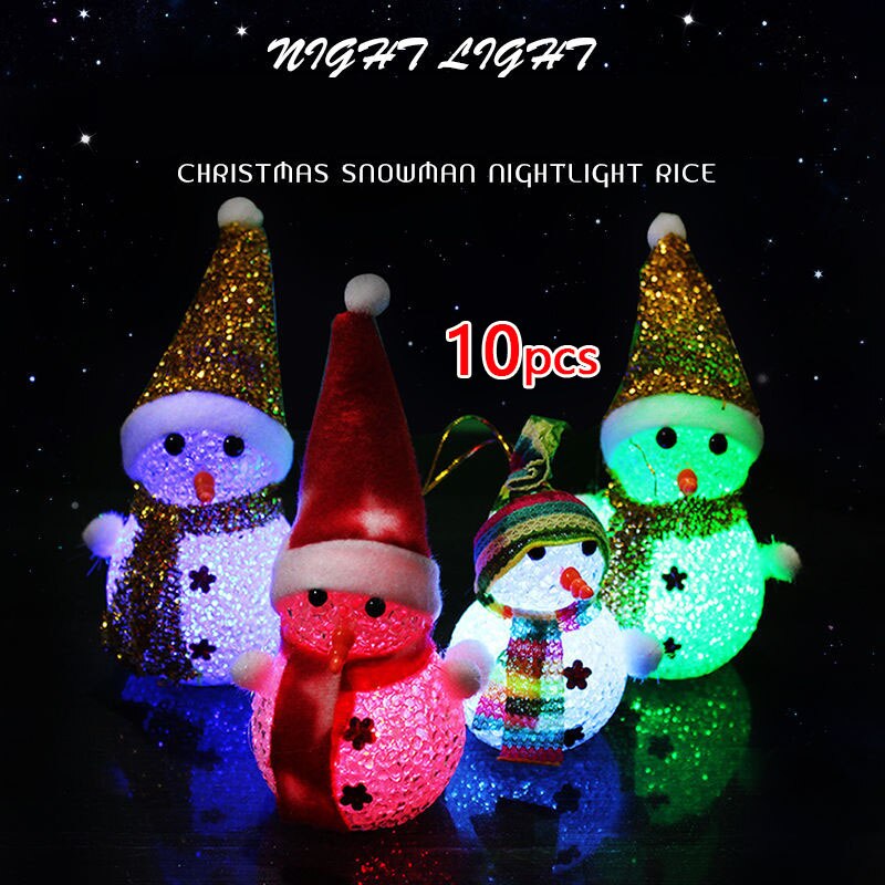 Beautiful Colorful Glow Christmas Snowman LED Lights Pretty Lovely Lamp Christmas Tree Ornaments: 10 pcs