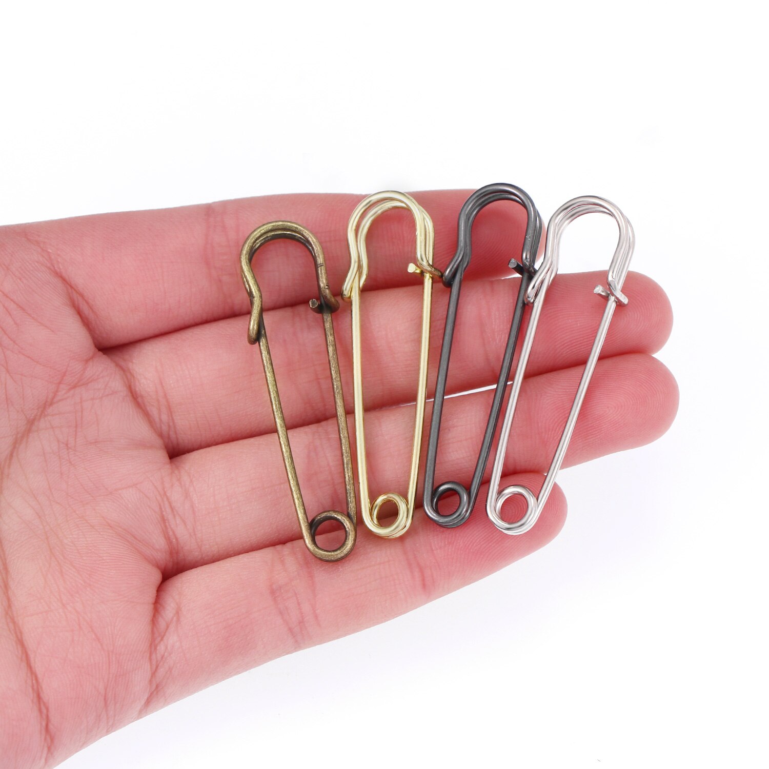 20 piezas alfileres de seguridad de Metal de 50mm, alfiler de seguridad grande plateado/dorado/negro, herramientas de costura para manualidades, broche de boda, accesorios de ropa