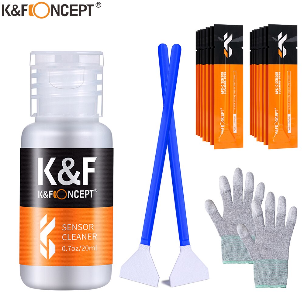 K &amp; F Concept 24Mm Cleaning Kits 16Pcs Cleaning Stick 20Ml Reinigingsvloeistof Pu Stofvrij rubber Handschoenen Voor Dslr Full Frame Camera &#39;S