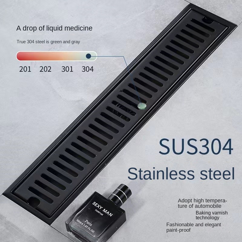 Zwart 20-80 cm verlengde afvoerputje badkamer toilet 304 roestvrij staal grote verplaatsing afvoerputje anti-geur en insectenbestendig