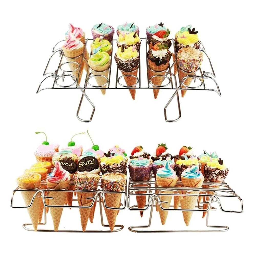 Stainless Steel Ice Cream Cone Display Rack Stand Sushi Hand Roll Holders Baking Cake Cupcake Wedding Party Buffet Display Rack