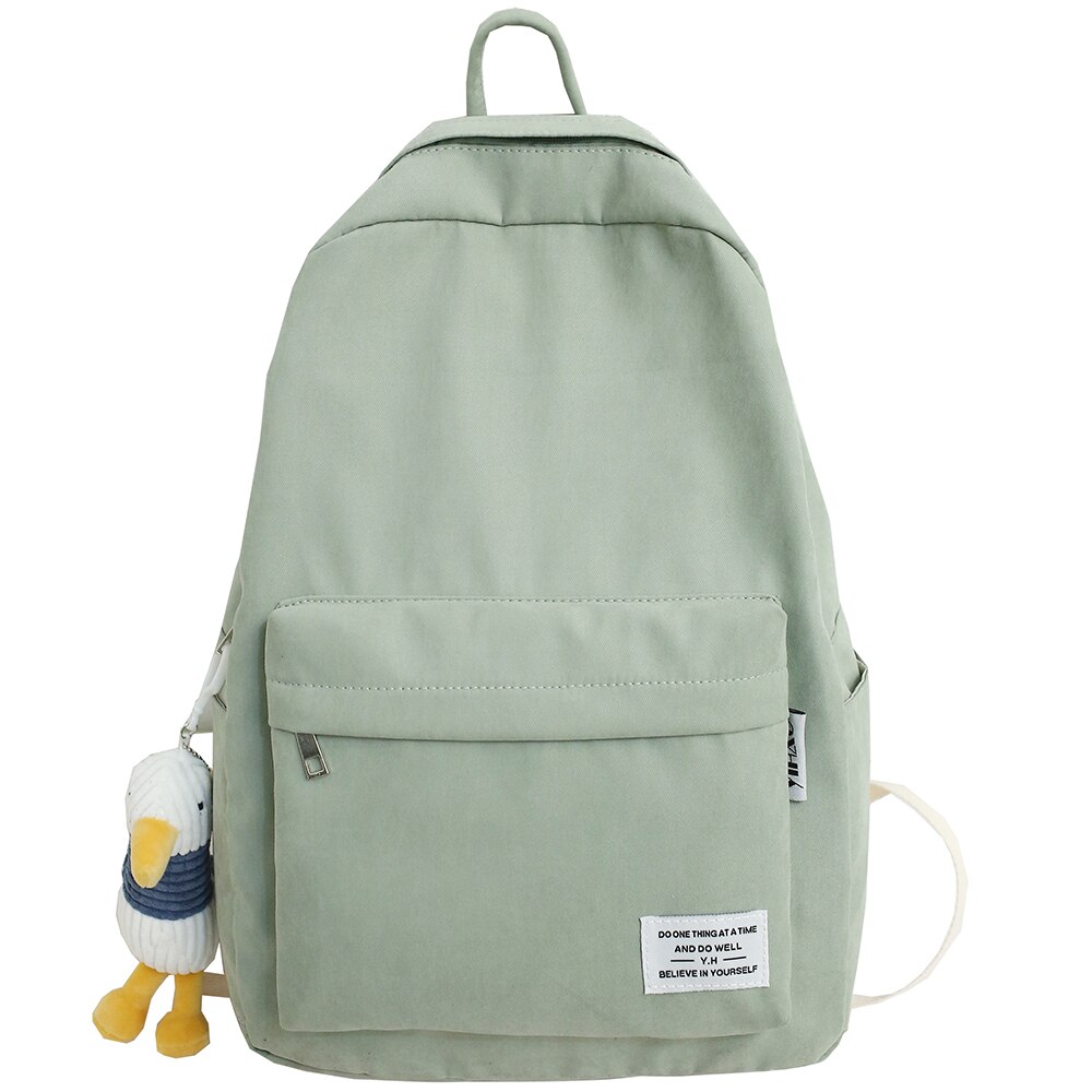 Girl Cotton Fabric Kawaii Backpack College Student Women School Bags Ladies Harajuku Cute Backpacks Female Book Bag: green / No Duck Pendant