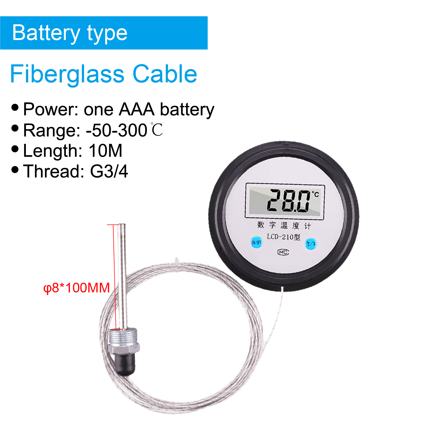 Digital Thermometer Digital Display Thermometer LCD-210 Electronic Temperature Gauge Accurate Digital Temperature Meter: Blue