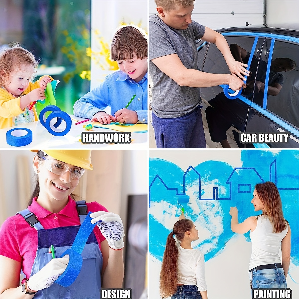 Ruban de peintre bleu, 1/2 pouces, 3/4 pouces, 1 pouce, 2 pouces, ruban de masquage de peinture multi-tailles, ruban en papier à libération propre pour la maison