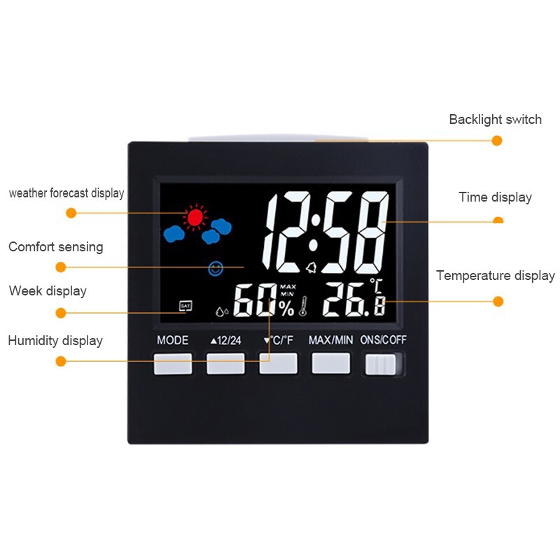 LED Weather Clock Coice-activated Alarm Clock Thermometer Household Color Screen Perpetual Calendar Electronic Alarm Clock