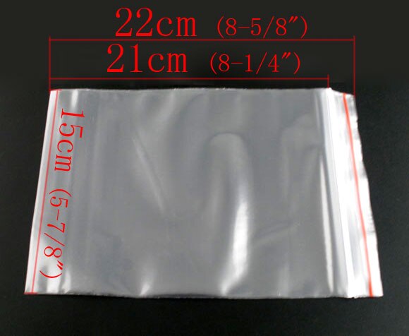 Plastic Zip Lock Plastic Bags Rectangle Transparent 22cm x15cm(8 5/8" x5 7/8"), 8 PCs