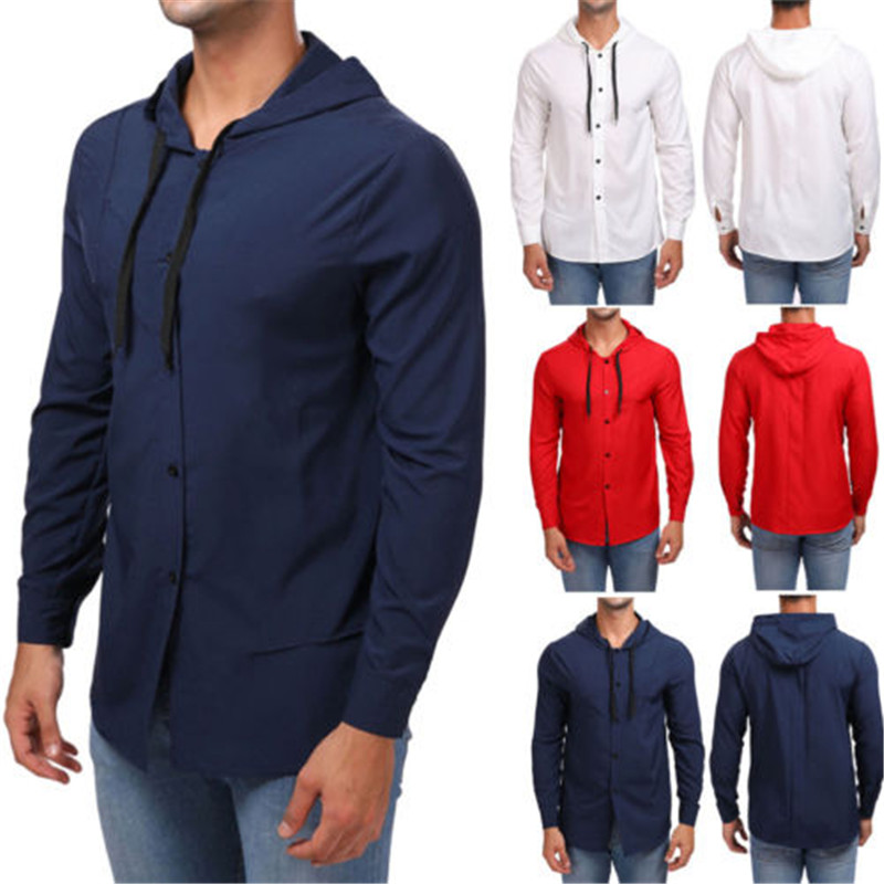 Men Work Shirt Soft Long Sleeve Square Collar Regular Solid Men Shirts White Male Tops Business Casual T-Shirts Tennis Jackets