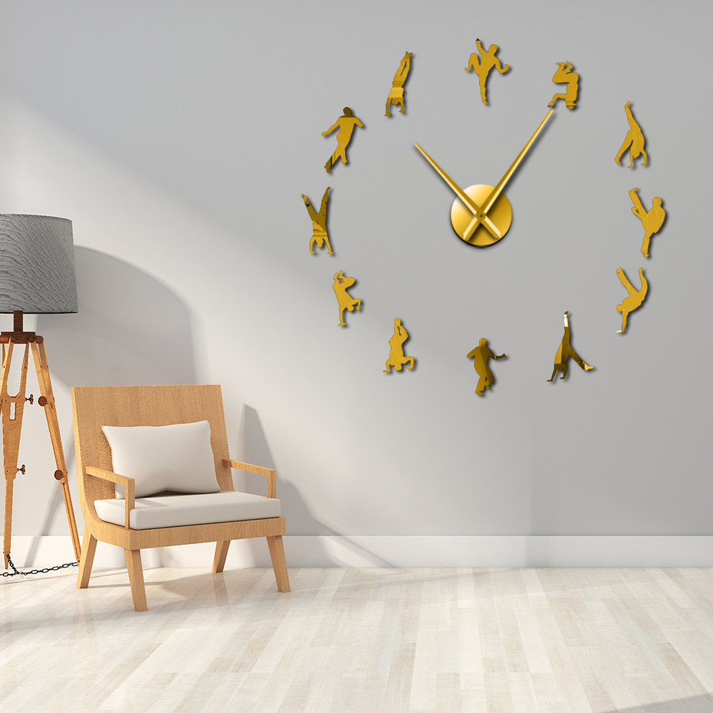 Capoeira Art-Reloj de pared grande Diy, arte marcial brasileño, siluetas de Capoeiristas, superficie de espejo, reloj deportivo, decoración del hogar