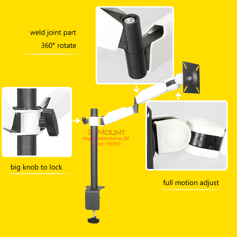 DLM-TS101D white steel 360 rotate full motion 10-27" double arm dual monitor stand computer desk holder PC clamp bracket
