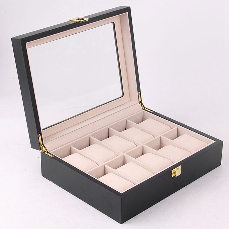 Beige Voering Houten Horloge Vitrine, Glas Overgoten Houten Horloge Vitrine Horloge Organizerr, Sieraden Opslag