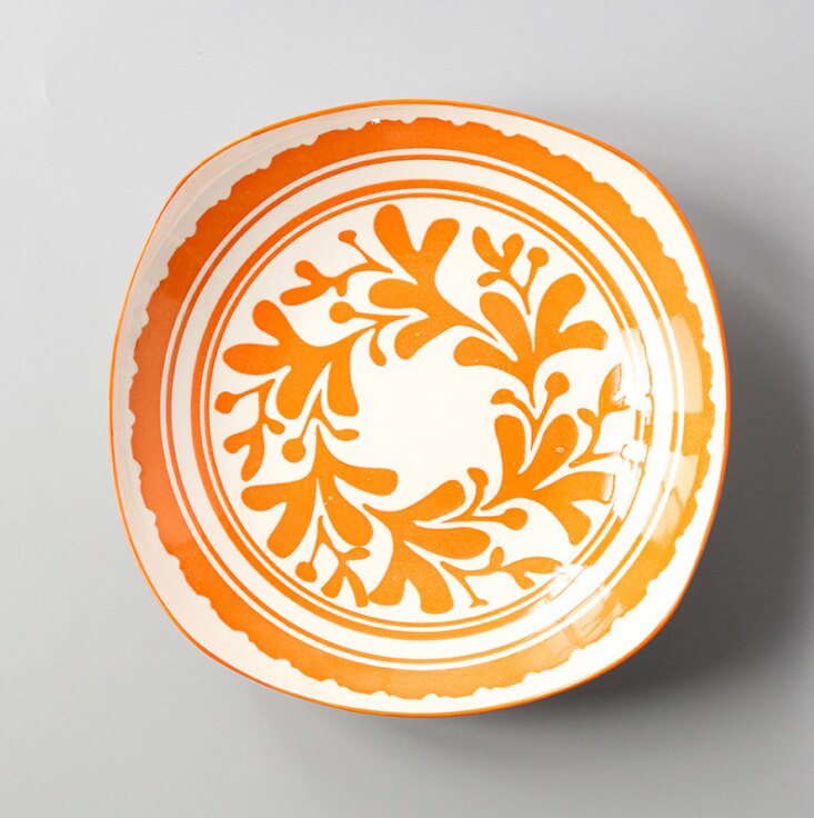 Japanese 8-inch Square Ceramic Dish Glaze Color Simple Household Serving Dish Salad Plate Dinner Plates For Kitchen Utensils: 18